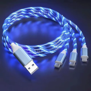 Higher Quality Flowing Light USB3.0 1.2M Cable Luminous Led Light up Phone Charging Cable Led 3 in 1 Micro Cable Pure Copper Red
